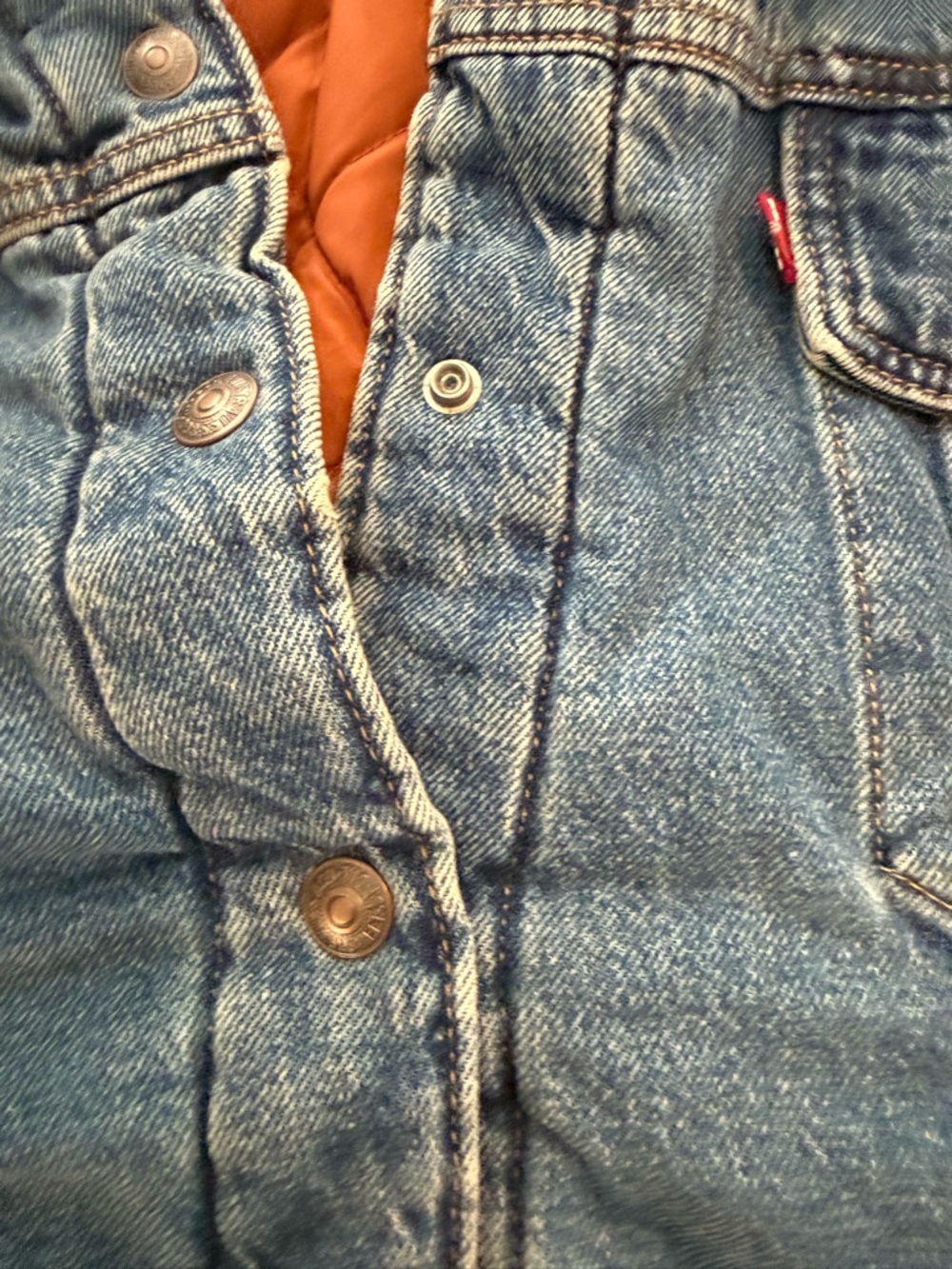 Levi's Blue Denim Jacket with Rust-Orange Quilted Lining NWT 0734 - Picture 7 of 10